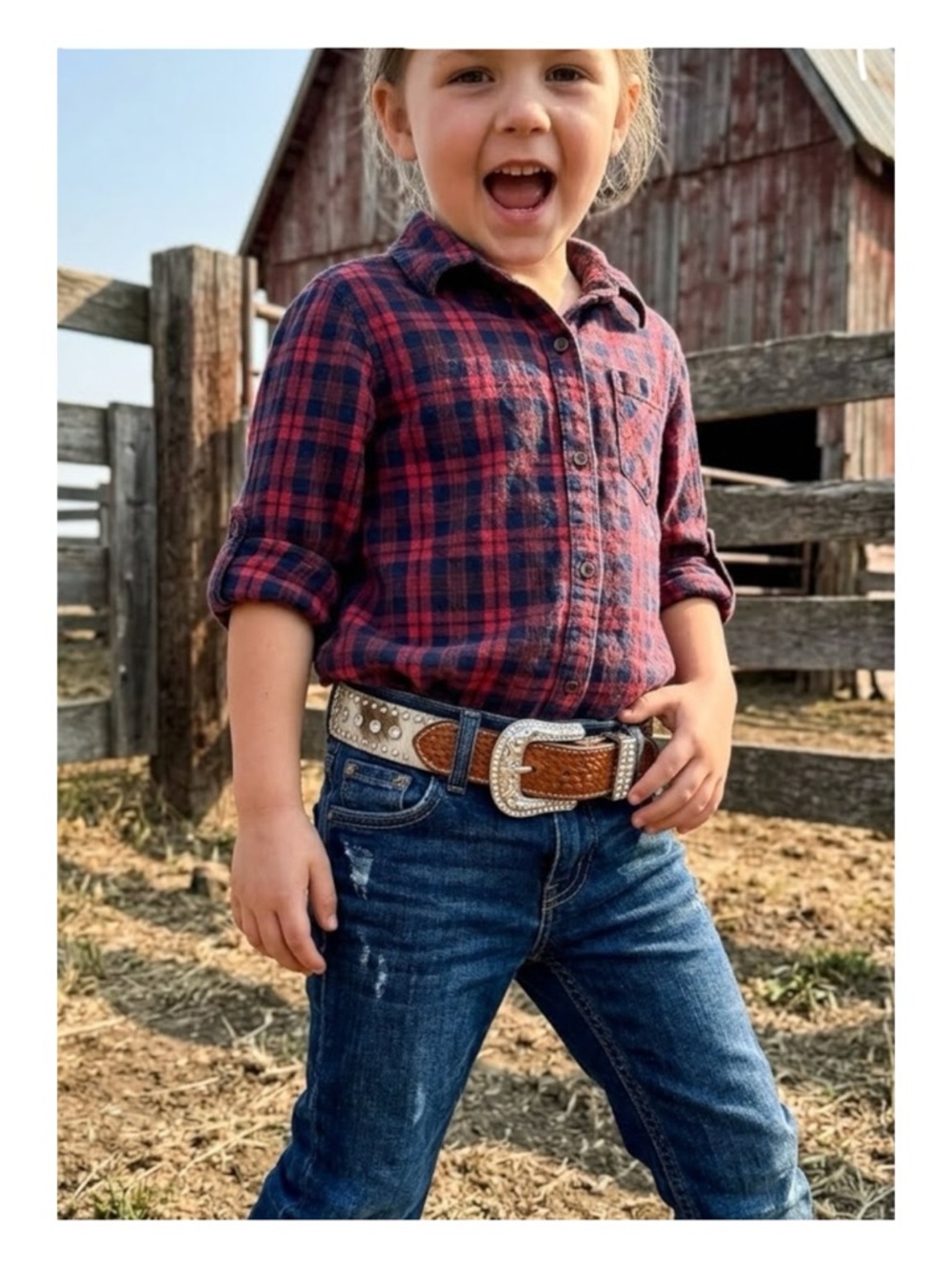 Kids Western Core Leather Belt With Silver Accents Size 24”